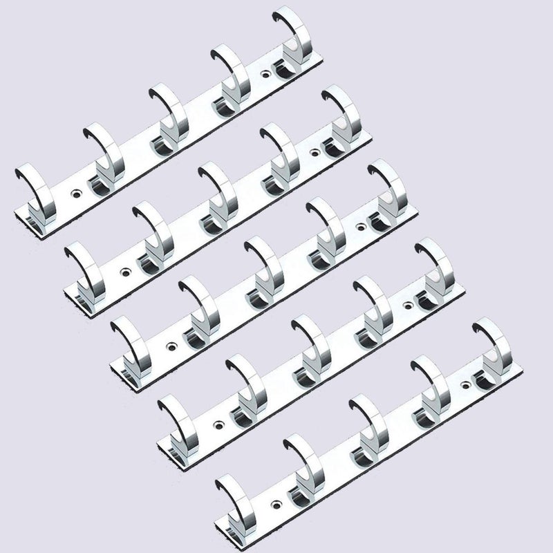 iSTAR Stainless Steel 5 Pin Bathroom Cloth Hooks Hanger Door Wall Bedroom Bathroom Robe Hooks Rail for Hanging Keys, Clothes, Towel Steel Hook (Pack of 5, Silver) - Image 1