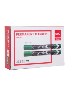 Deli 12-Piece Permanent Marker Chisel Tip Green Ink  - Image 1