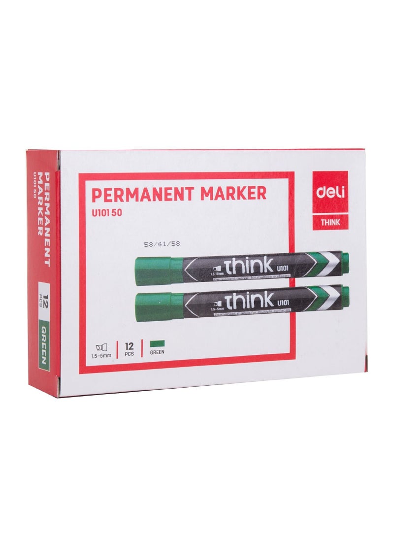 Deli 12-Piece Permanent Marker Chisel Tip Green Ink  - Image 1