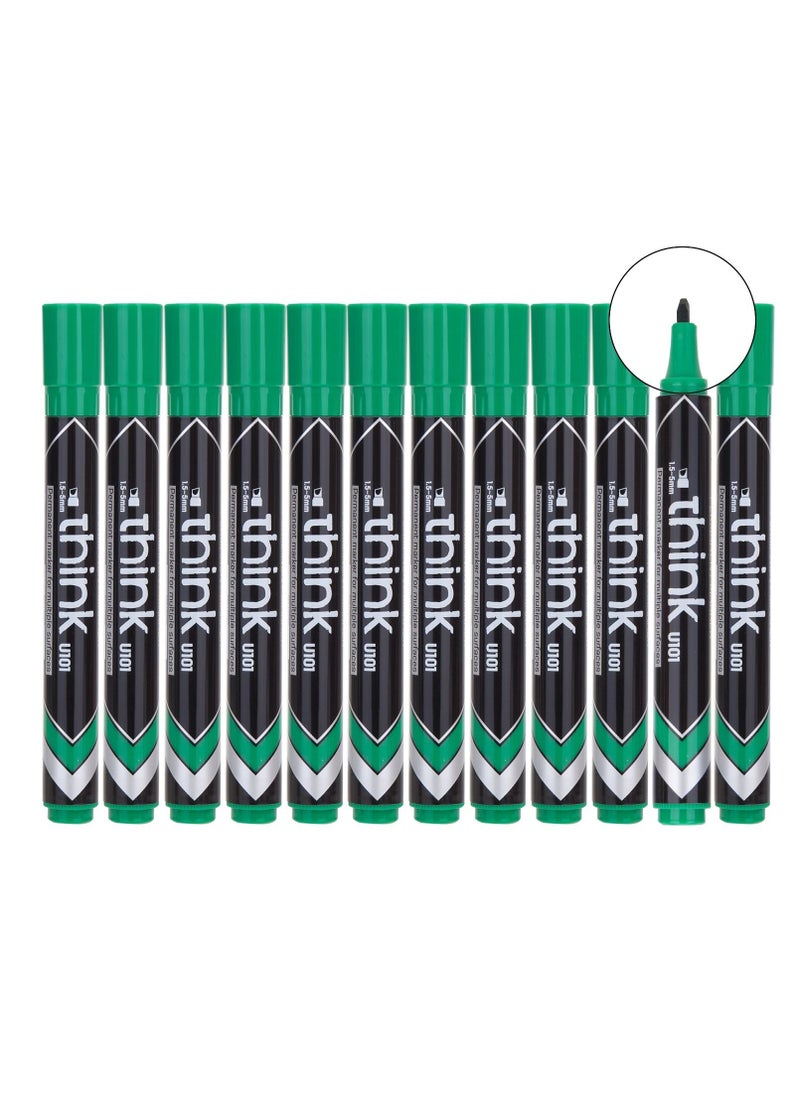 Deli 12-Piece Permanent Marker Chisel Tip Green Ink  - Image 2