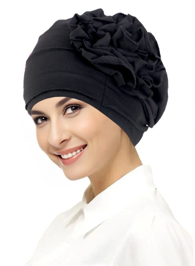 غطاء رأس مرن مزين بزهرة أنيقة
