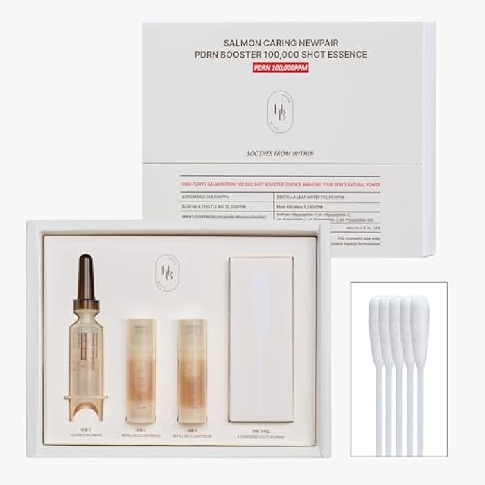 HEVEBLUE Salmon Caring Centella New Pair PDRN Booster 100,000 Shot Essence (2ea) - Salmon PDRN, Restore and Rejuvenate, Refine Skin Texture, Low Irritation, Korean Skincare, K-Beauty - Image 2
