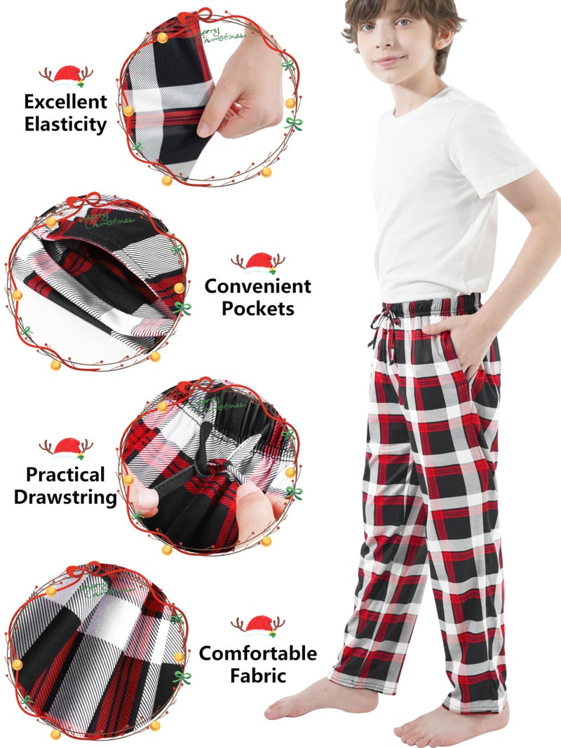 Cooraby Boys Plaid Pants with Pockets Elastic Waist Drawstring - Christmas Plaid Pants for Boys & Girls - Image 2