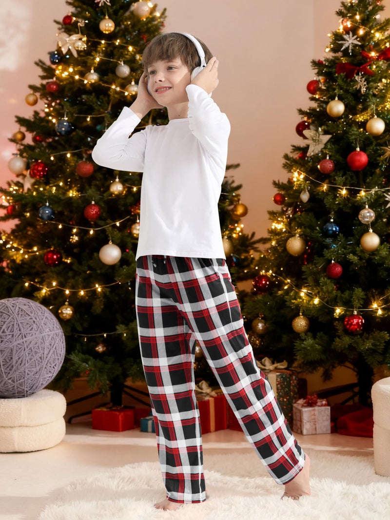 Cooraby Boys Plaid Pants with Pockets Elastic Waist Drawstring - Christmas Plaid Pants for Boys & Girls - Image 3