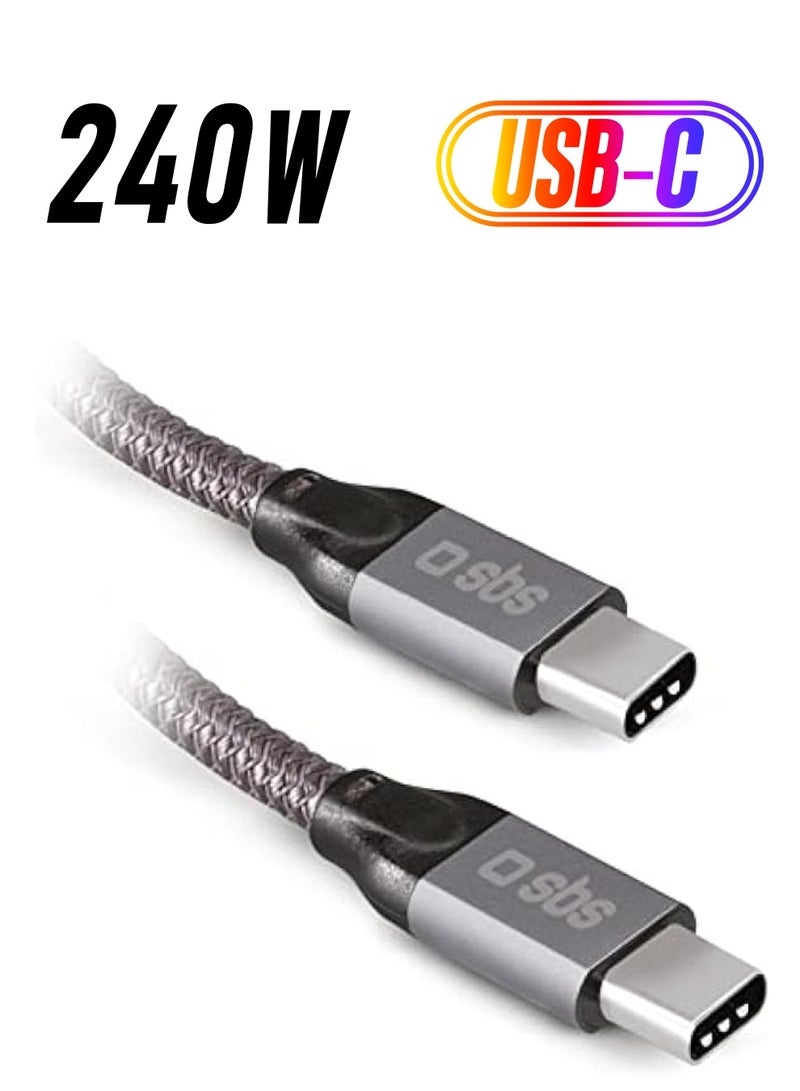 SBS USB-C to USB-C Data and Charging Cable, 1M, Fast Charge, HD Smartphone Video Transmission, 10Gbps High Speed Data Transfer, Silver - Image 1