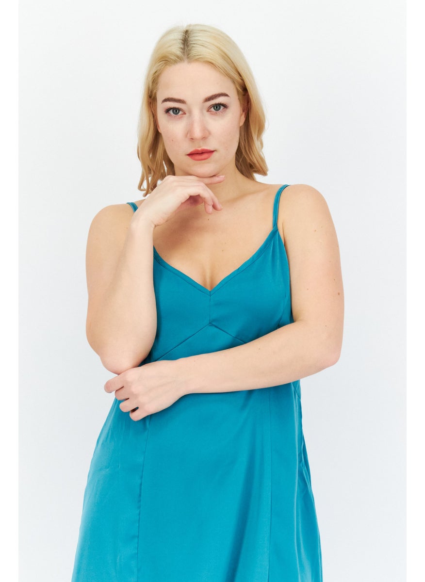 French Connection Women Plain Satin Maxi Casual Dress, Teal Blue  - Image 3