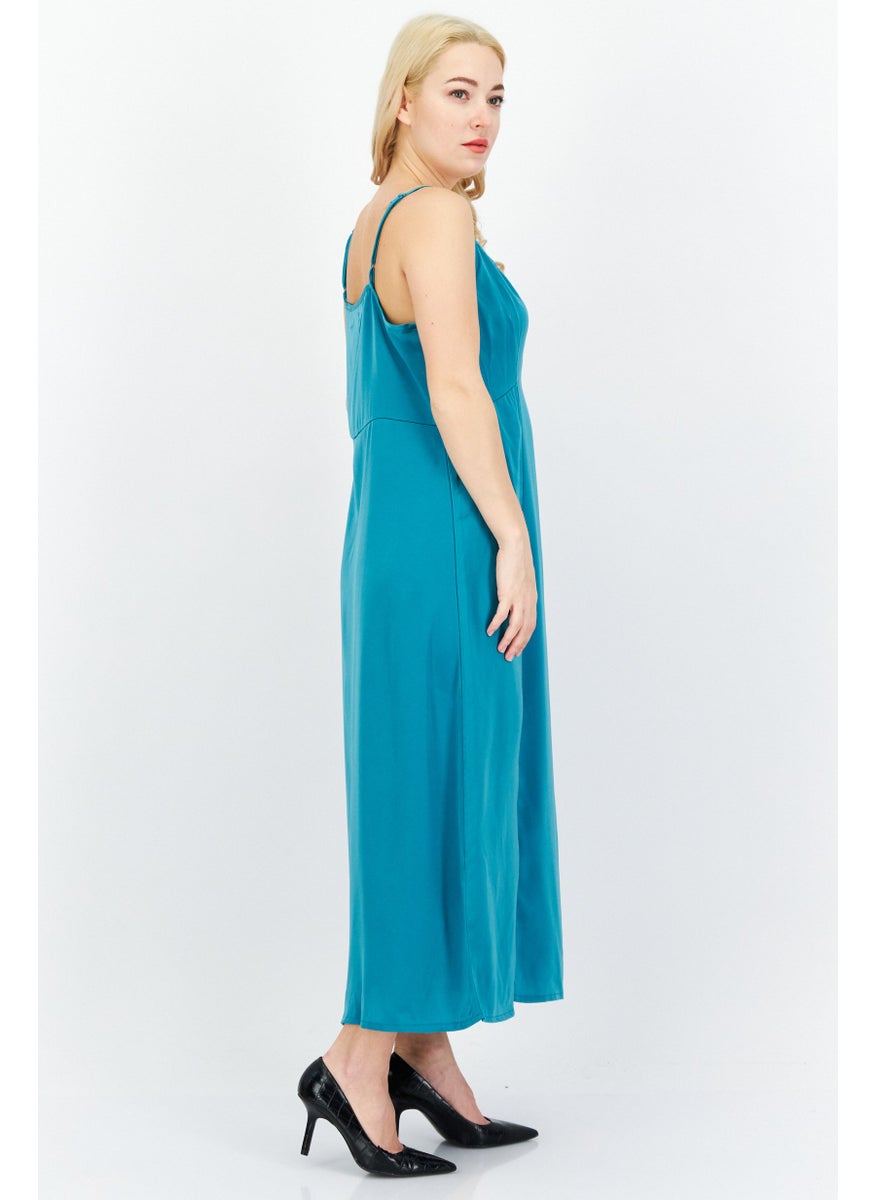 French Connection Women Plain Satin Maxi Casual Dress, Teal Blue  - Image 2