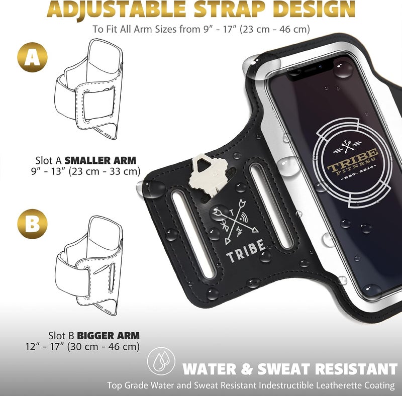 Tribe Running Phone Holder Armband. iPhone & Galaxy Cell Phone Sports Arm Bands for Women, Men, Runners, Jogging, Walking, Exercise & Gym Workout. Fits All Smartphones. Adjustable Strap, CC/Key Pocket - Image 5