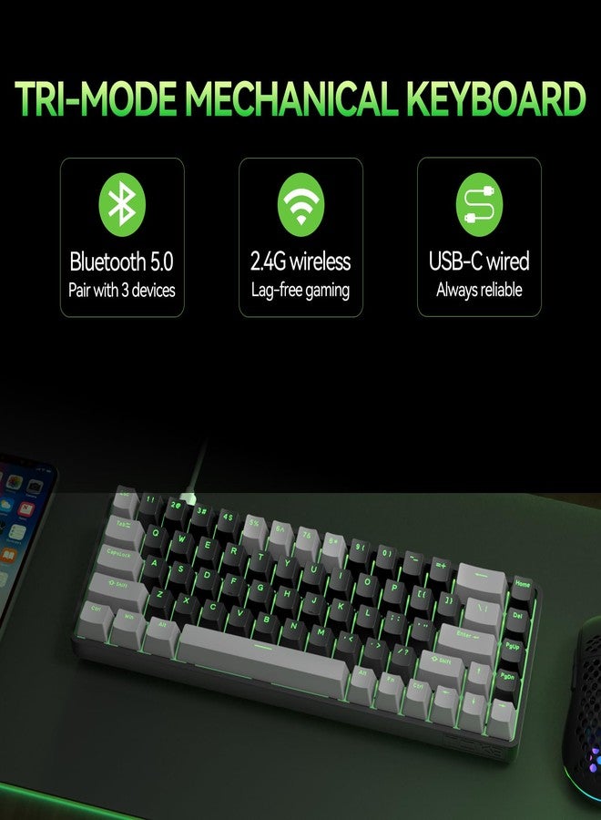 TMKB Technology Mechanical KeyBoard TMKB T68 60% Wireless Mechanical Gaming Keyboard, Tri-Mode BT5.0/2.4GHz/USB-C with Red Linear Switch, RGB Backlight, Anti-Ghosting, Compact 68 Keys, Wired/Wireless, Gray/Black - Image 2