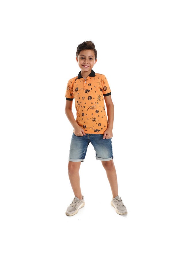Andora Space Items Pale Polo Shirt-Orange & Black  - Image 1