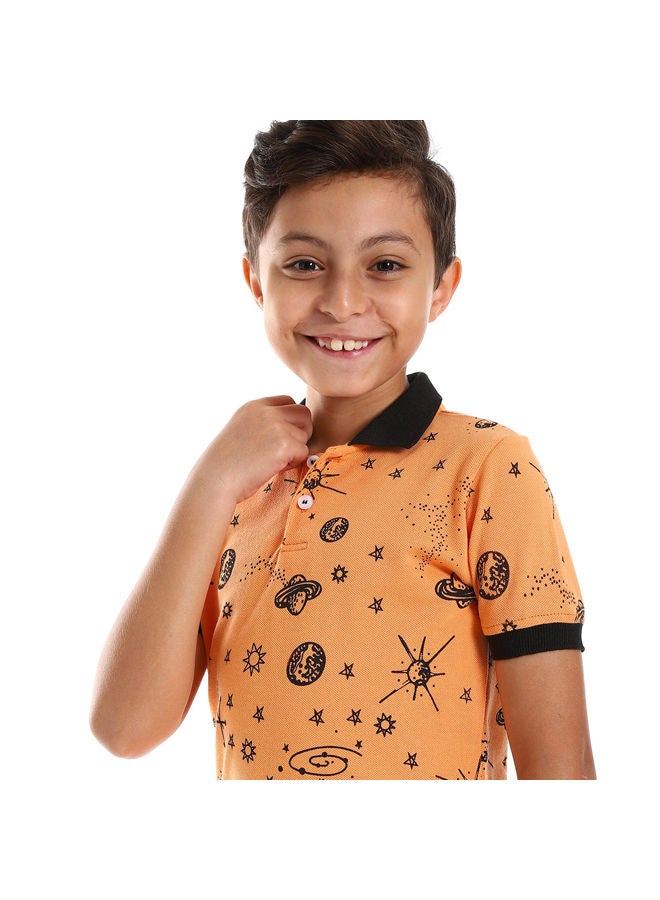 Andora Space Items Pale Polo Shirt-Orange & Black  - Image 5