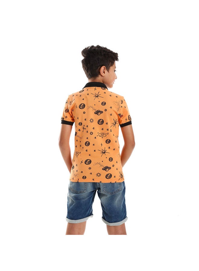 Andora Space Items Pale Polo Shirt-Orange & Black  - Image 3