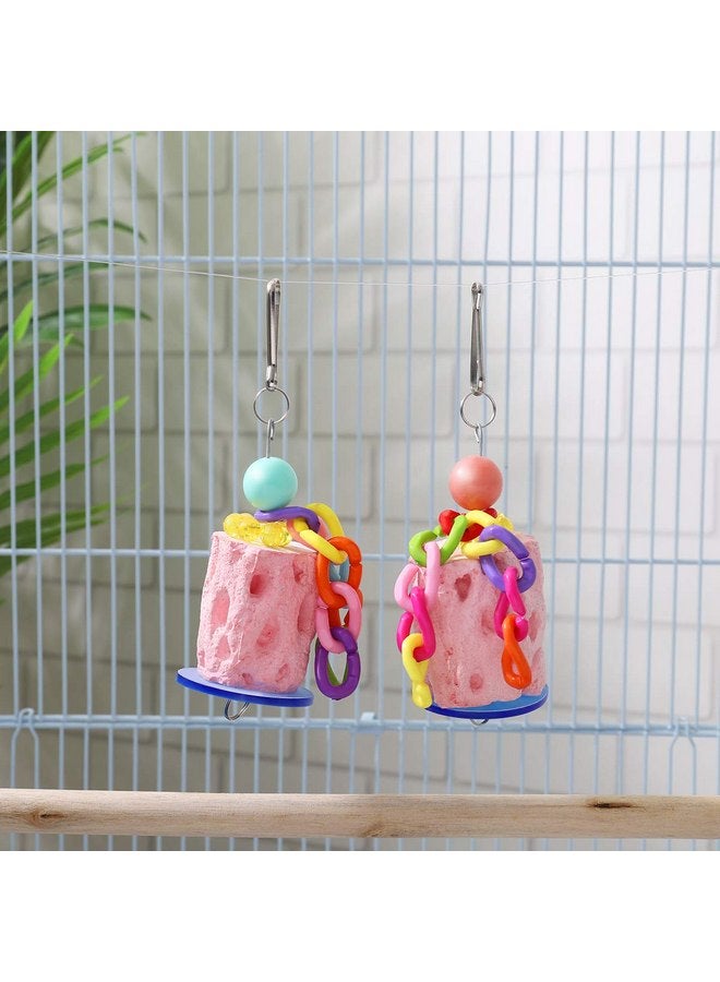 2Pcs Bird Chew Toys - Grinding Stone Parrot Chewing Toys - Tree Root Design Bird Treats Cage Hanging Toy for Birds Parrot Rabbit Squirrel Hamster (Random Color)