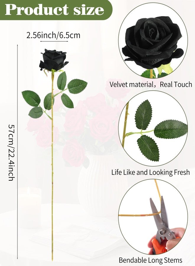 DuHouse 50Pcs Fake Black Roses Artificial Flowers,Fake Velvet Rose Bulk, Artificial Roses Bouquet with Long Stems for Wedding Party Arrangement Centerpiece Decorations(Black) - Image 2