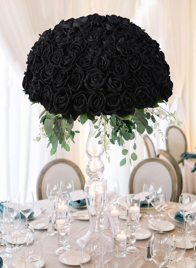DuHouse 50Pcs Fake Black Roses Artificial Flowers,Fake Velvet Rose Bulk, Artificial Roses Bouquet with Long Stems for Wedding Party Arrangement Centerpiece Decorations(Black) - Image 3