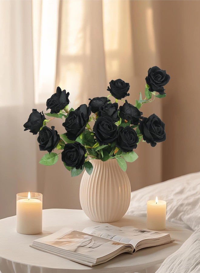 DuHouse 50Pcs Fake Black Roses Artificial Flowers,Fake Velvet Rose Bulk, Artificial Roses Bouquet with Long Stems for Wedding Party Arrangement Centerpiece Decorations(Black) - Image 4