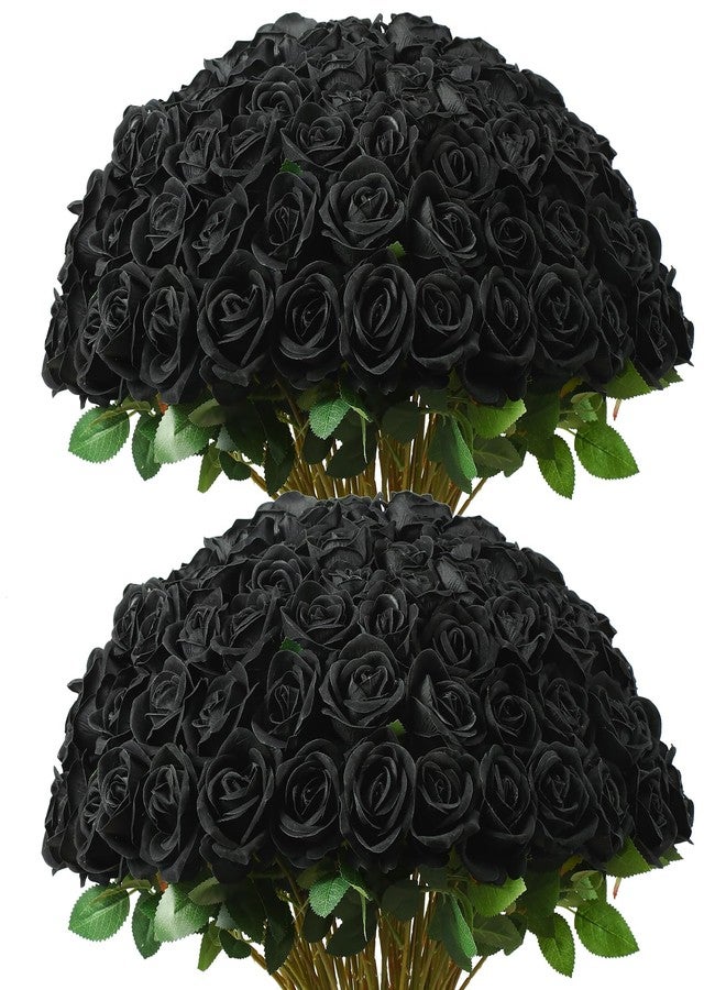DuHouse 50Pcs Fake Black Roses Artificial Flowers,Fake Velvet Rose Bulk, Artificial Roses Bouquet with Long Stems for Wedding Party Arrangement Centerpiece Decorations(Black) - Image 1