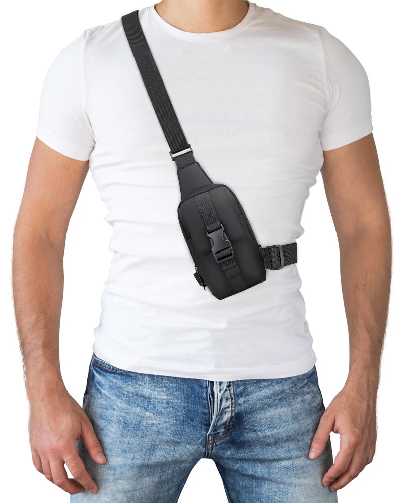 Peicees Small Sling Bag for Men, Tactical Inspired Waterproof Utility EDC Mini Crossbody Chest Bag for Travel Work Sport, Nylon Black - Image 2