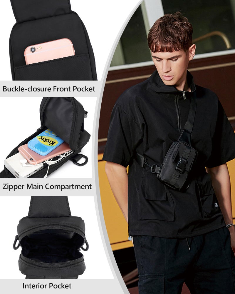 Peicees Small Sling Bag for Men, Tactical Inspired Waterproof Utility EDC Mini Crossbody Chest Bag for Travel Work Sport, Nylon Black - Image 3