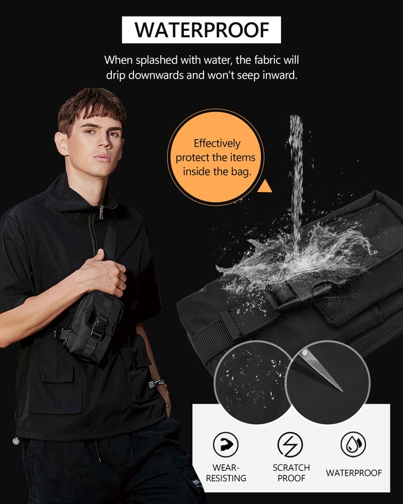 Peicees Small Sling Bag for Men, Tactical Inspired Waterproof Utility EDC Mini Crossbody Chest Bag for Travel Work Sport, Nylon Black - Image 4