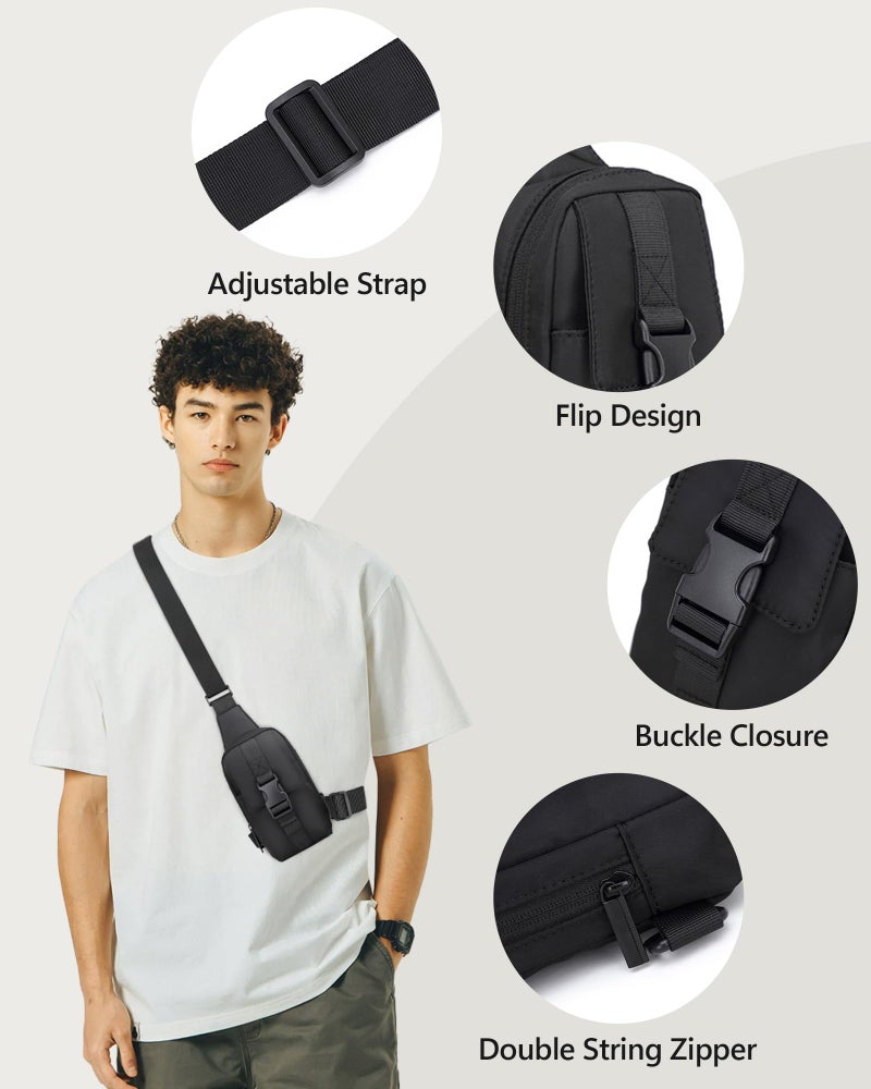 Peicees Small Sling Bag for Men, Tactical Inspired Waterproof Utility EDC Mini Crossbody Chest Bag for Travel Work Sport, Nylon Black - Image 5