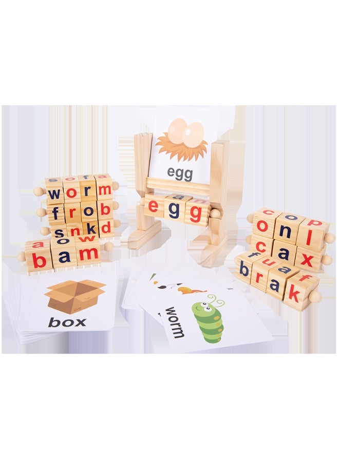 كيلا مكعبات قراءة خشبية، قضبان حروف العلة القصيرة، ألعاب تهجئة، بطاقات تعليمية، أحجية حروف دوارة للأطفال، كلمات موقع مونتيسوري، لعبة تعليمية أبجدية دوارة لمرحلة ما قبل المدرسة للأولاد والبنات - Image 5