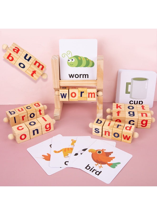 كيلا مكعبات قراءة خشبية، قضبان حروف العلة القصيرة، ألعاب تهجئة، بطاقات تعليمية، أحجية حروف دوارة للأطفال، كلمات موقع مونتيسوري، لعبة تعليمية أبجدية دوارة لمرحلة ما قبل المدرسة للأولاد والبنات - Image 2