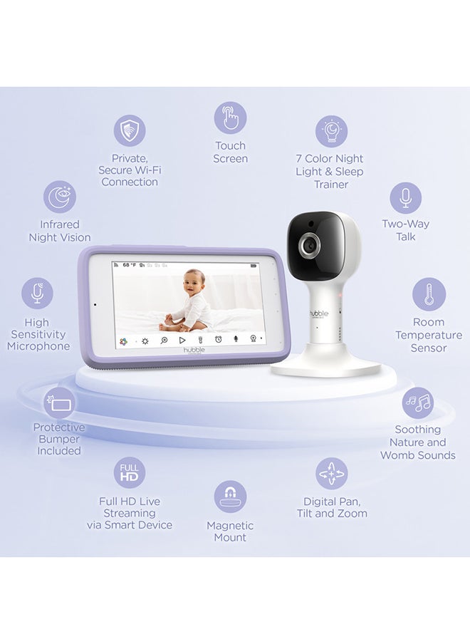 Hubble - Nursery Pal Cloud Touch With 5 Inch Touch Screen Parent Unit And Hd Wifi Camera With Magnetic Stand  For Smart Baby Monitoring - White - Image 1