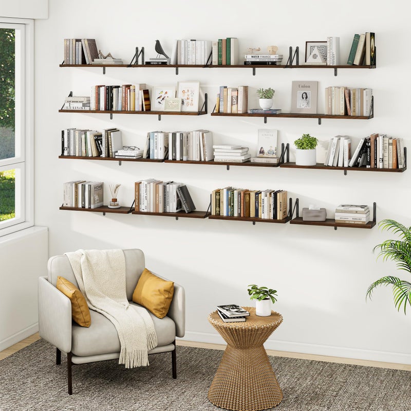 Heimlove Floating Book Shelves for Wall,35.4 Inches Long Wall Mounted Bookshelves,Heavy Duty Bracket Shelves for Living Room Kitchen,Laundry Room Storage & Decor,Set of 3,Walnut - Image 3