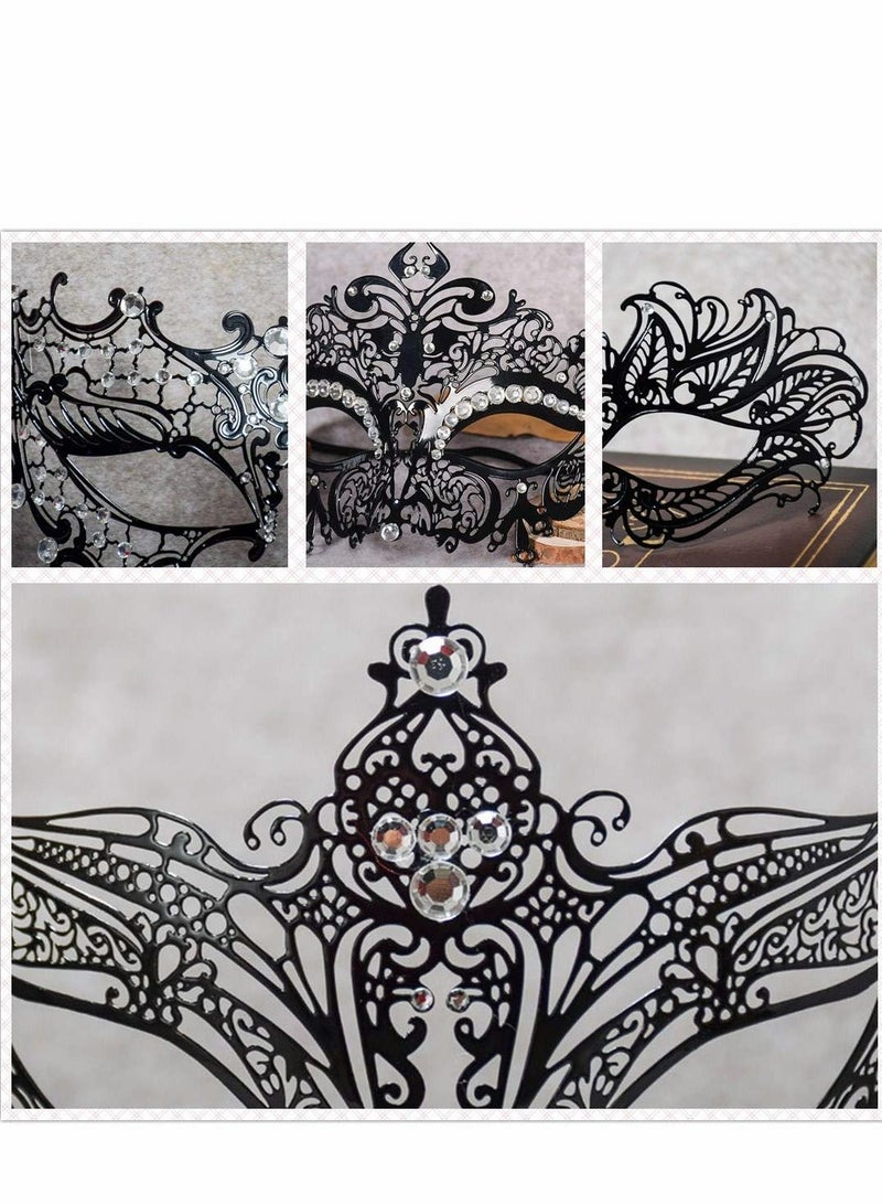 Excefore Masquerade Mask for Women Mardi Gras Deecorations Venetian Masks Metal Shiny Rhinestone Halloween Party Evening Prom Ball Costumes Accessory, Black - Image 4