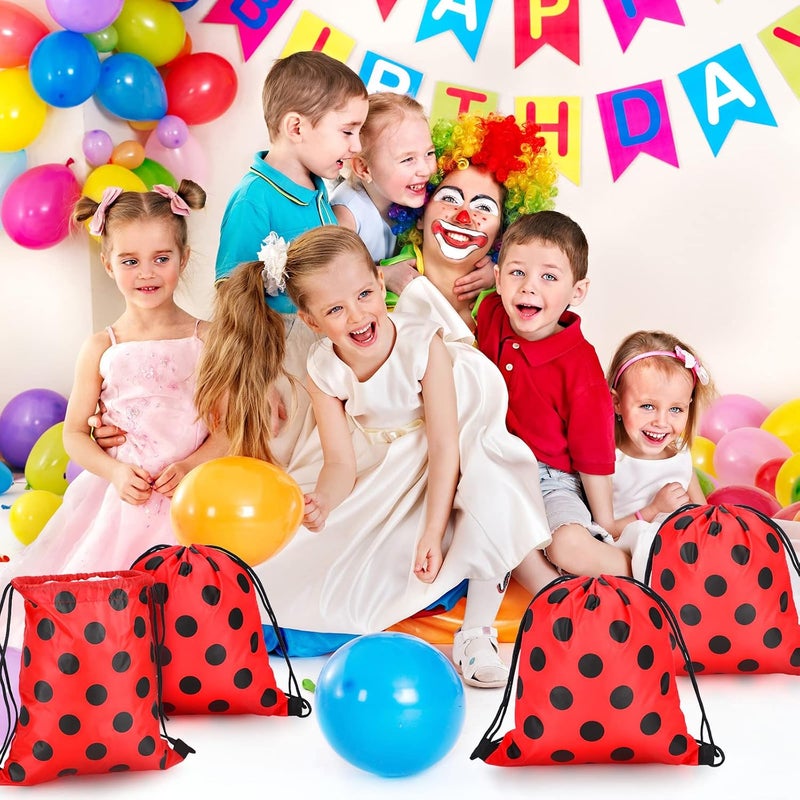 Woanger Ladybug Party Drawstring Bags Ladybug Party Favors Red Black Polka Dots Candy Goodie Gift Bags for Birthday Baby Shower Supplies16 Pcs - Image 2