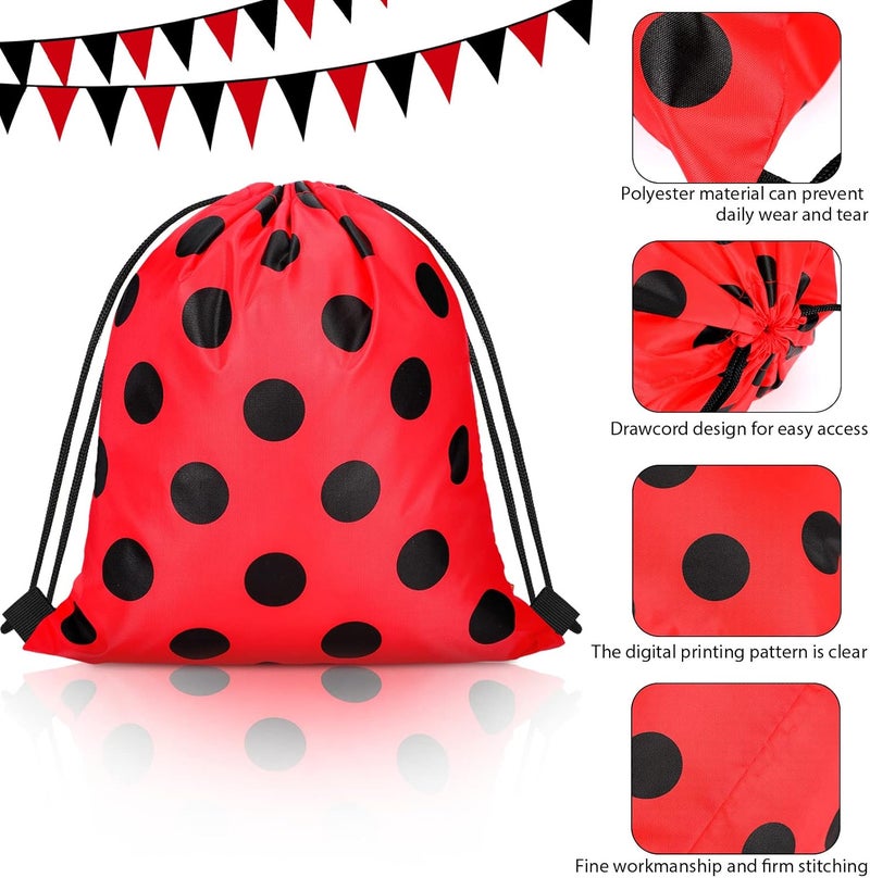 Woanger Ladybug Party Drawstring Bags Ladybug Party Favors Red Black Polka Dots Candy Goodie Gift Bags for Birthday Baby Shower Supplies16 Pcs - Image 4