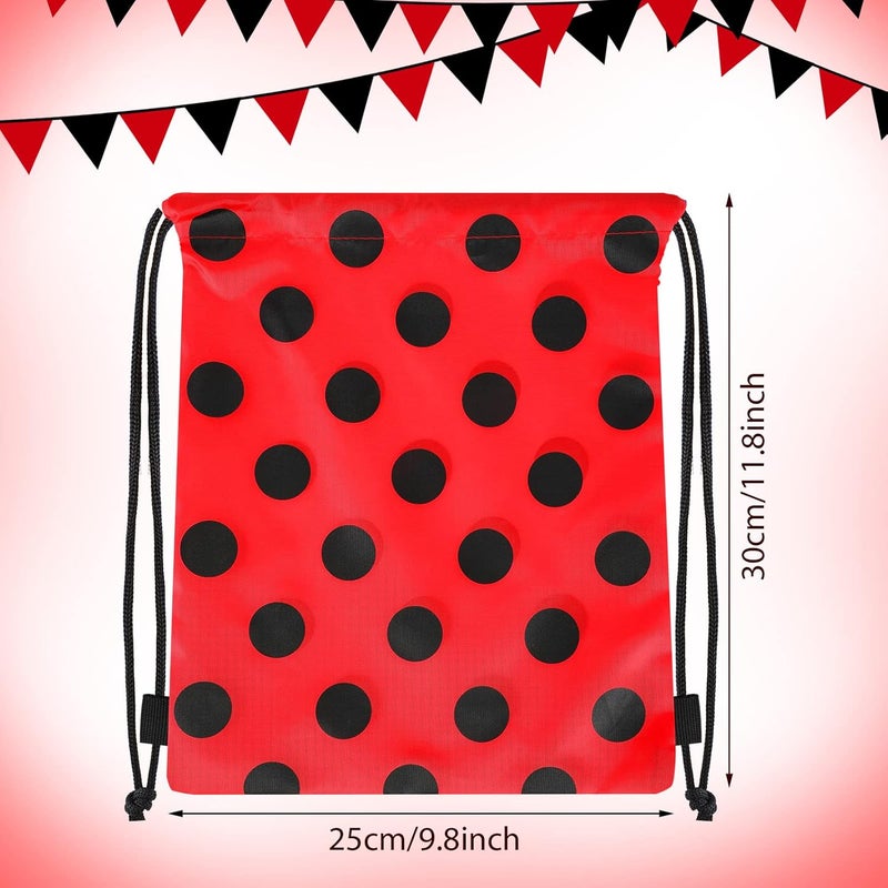Woanger Ladybug Party Drawstring Bags Ladybug Party Favors Red Black Polka Dots Candy Goodie Gift Bags for Birthday Baby Shower Supplies16 Pcs - Image 3