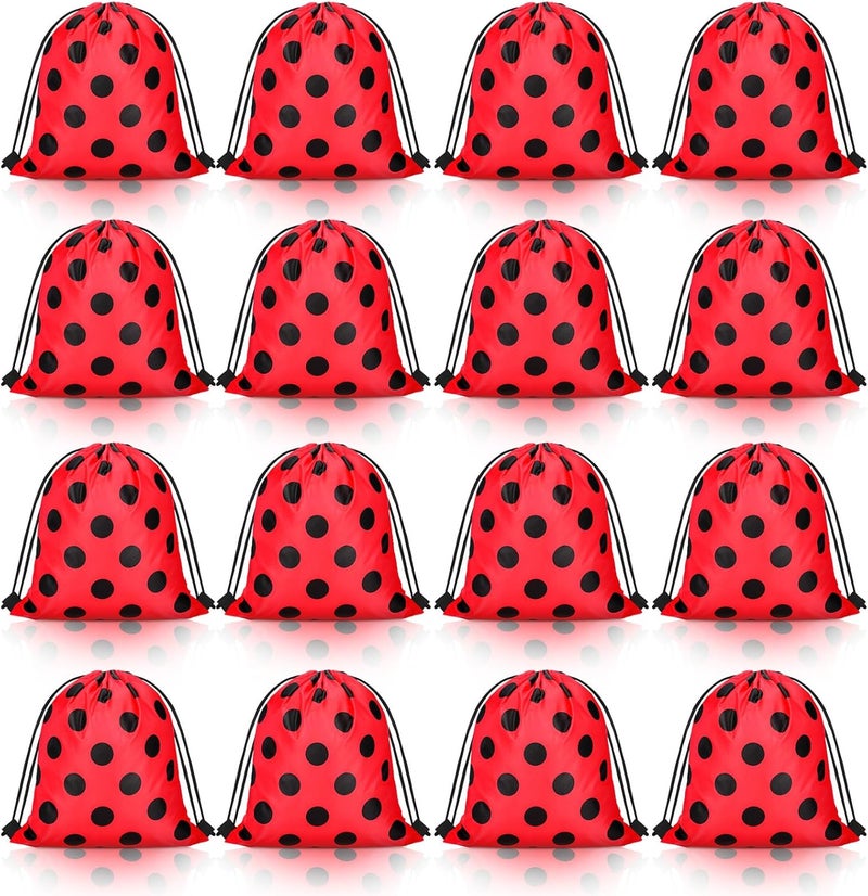Woanger Ladybug Party Drawstring Bags Ladybug Party Favors Red Black Polka Dots Candy Goodie Gift Bags for Birthday Baby Shower Supplies16 Pcs - Image 1