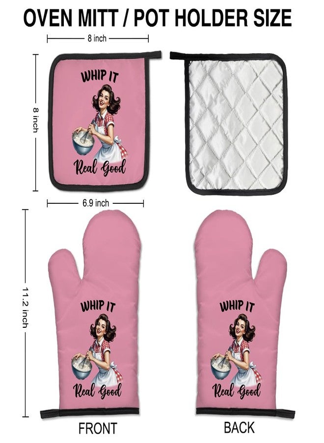 مجموعة قفازات فرن وحوامل أواني GEYGIE المرحة "Whip it Real Good"، أدوات طهاة فكاهية، قفازات مطبخ رائعة للخبز بتصميم كلاسيكي، هدايا لمحبي الحلويات، هدايا عيد ميلاد للطهاة والخبّازين من الصديقات - Image 2