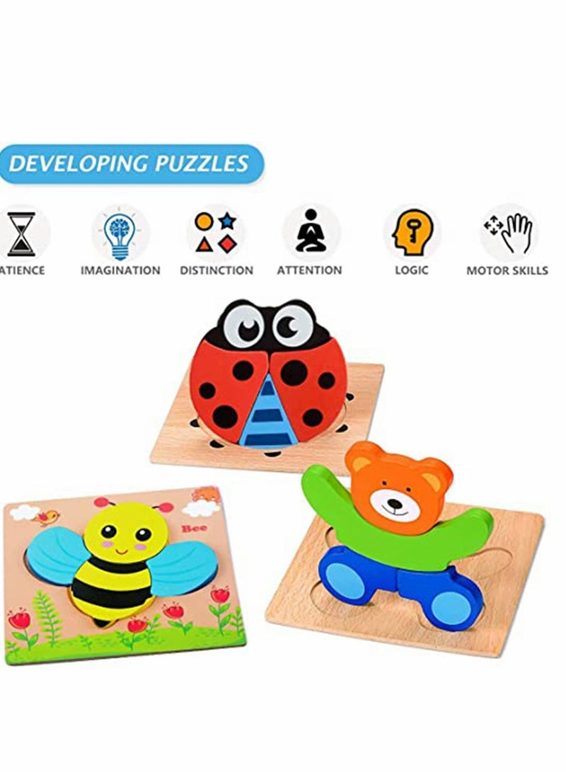 واي آند دي Puzzles 4 Sets Cartoon Animal Colorful Jigsaw for Toddler Wooden Puzzle Early Educational Toy Gift Boys Girls 1 2 3 Years Old - Image 2