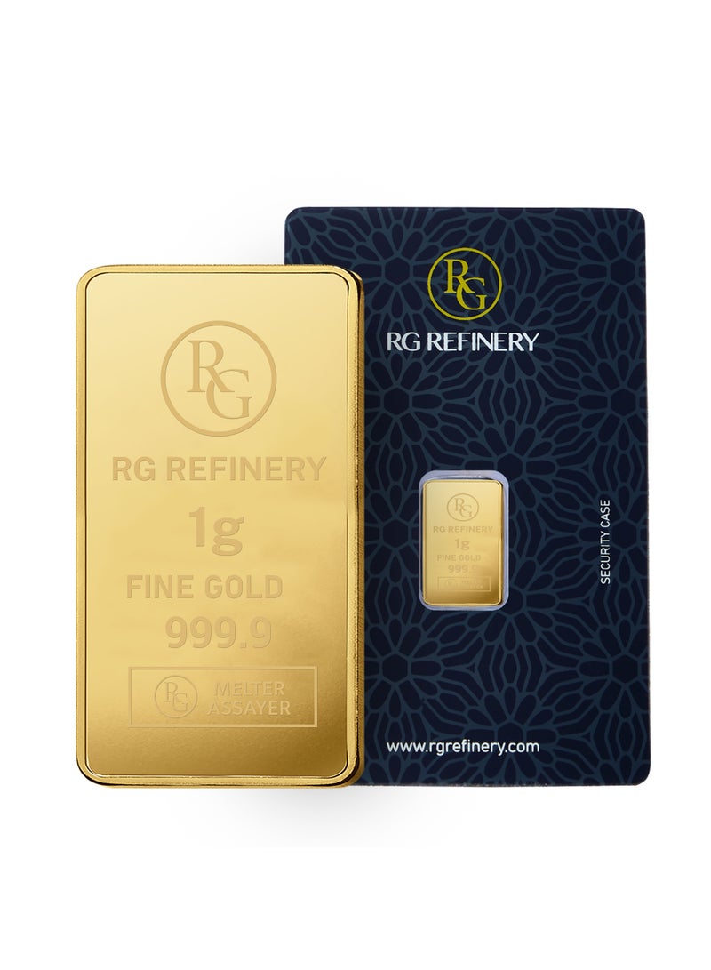 RG REFINERY Rafmoh Bullion 1 Gram 24k Gold Bar with RG Design - 1 Grams Gold Bar 24KT 999.9 Purity - Image 1
