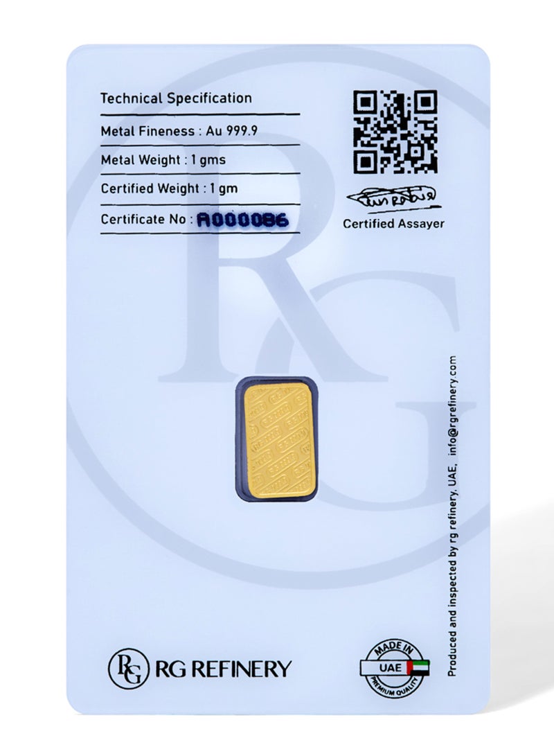 RG REFINERY Rafmoh Bullion 1 Gram 24k Gold Bar with RG Design - 1 Grams Gold Bar 24KT 999.9 Purity - Image 4