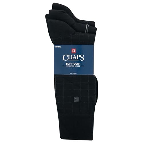 Chaps Men's Classic Dress Crew Socks-3 Pair Pack-Pattern and Solid Color Designs, Dashed Windowpane (Black), Shoe Size: 10-13 - Image 4