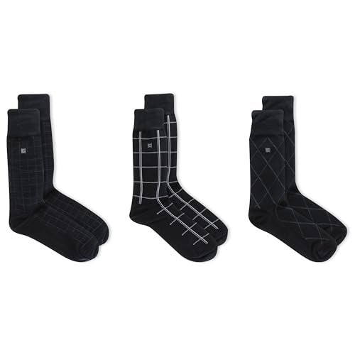 Chaps Men's Classic Dress Crew Socks-3 Pair Pack-Pattern and Solid Color Designs, Dashed Windowpane (Black), Shoe Size: 10-13 - Image 3