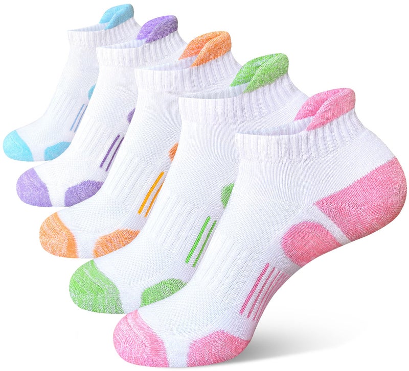 Heyoboy Womens Athletic Running Cotton Socks, Thick Cushioned Anti-blister Wicking Ankle Socks 5 Pairs - Image 1
