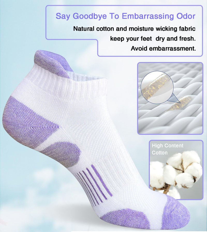 Heyoboy Womens Athletic Running Cotton Socks, Thick Cushioned Anti-blister Wicking Ankle Socks 5 Pairs - Image 5