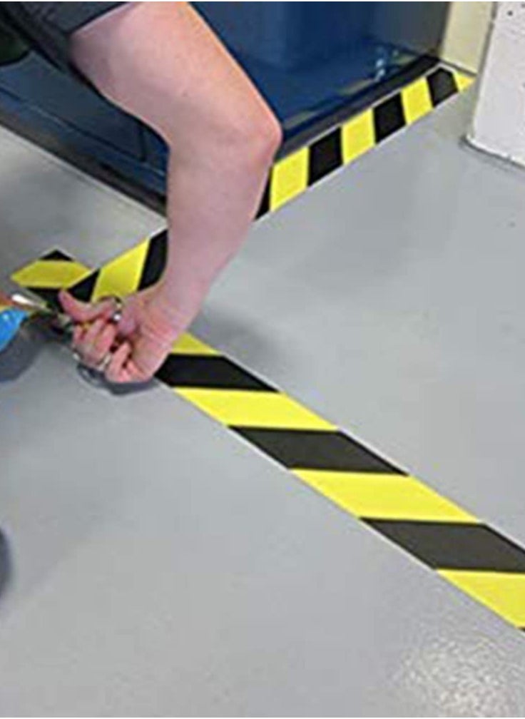 KASTWAVE - Warning Tape KASTWAVE Self Adhesive Black & Yellow Hazard Warning Safety Stripe Tape Caution Barrier Sticky Tapes for Best Readability Maximum Visibility Designed for Danger/ Hazardous Areas (33M) - Image 1