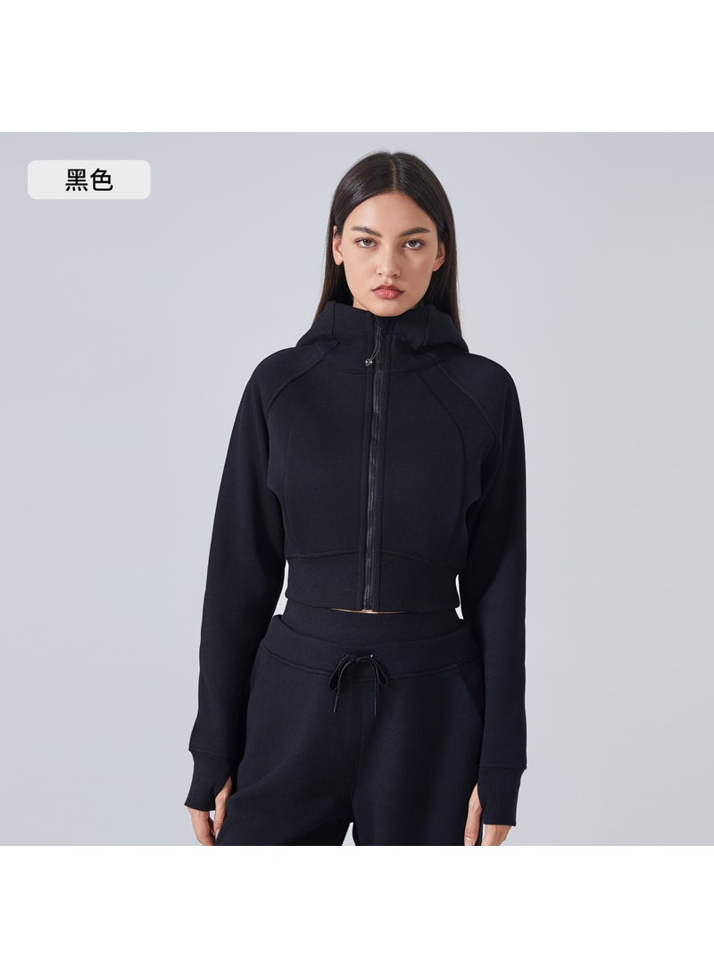 Generic Autumn Winter Slim Fit Hoodie Zip Casual Yoga Jacket DAW137 Black 