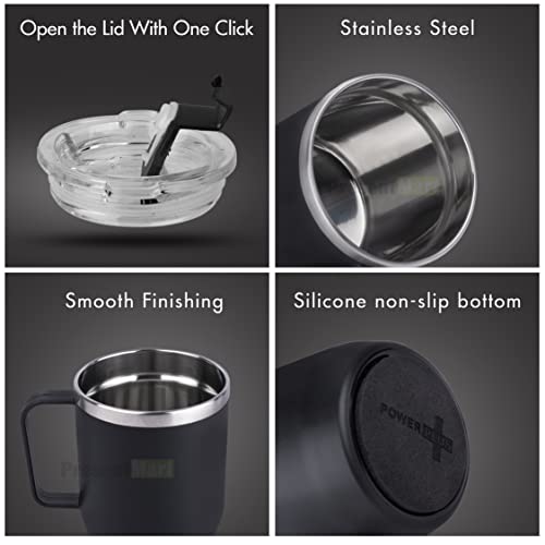 Present Mart Stainless Steel Coffee Mug 350ml with Handle | Premium Clear Cap Mug with Lid Flip Top | Leakproof Travel Coffee Mugs, Tea Cup, Insulated Coffee Mug |Black - Image 4