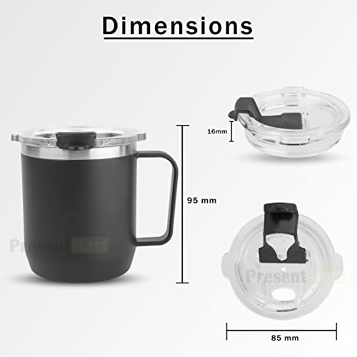 Present Mart Stainless Steel Coffee Mug 350ml with Handle | Premium Clear Cap Mug with Lid Flip Top | Leakproof Travel Coffee Mugs, Tea Cup, Insulated Coffee Mug |Black - Image 3