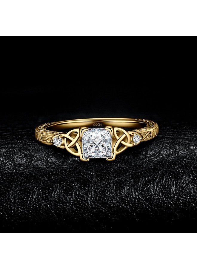 JewelryPalace Vintage Celtic Knot Princess Cut 1.2Ct Cubic Zirconia Solitaire Engagement Rings For Women, 14K Yellow Gold Plated 925 Sterling Silver Promise Rings, Simulated Diamond Ring Size 7 - Image 3