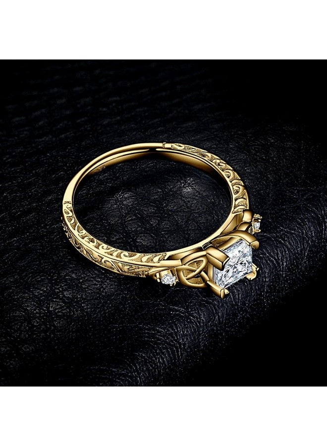 JewelryPalace Vintage Celtic Knot Princess Cut 1.2Ct Cubic Zirconia Solitaire Engagement Rings For Women, 14K Yellow Gold Plated 925 Sterling Silver Promise Rings, Simulated Diamond Ring Size 7 - Image 4