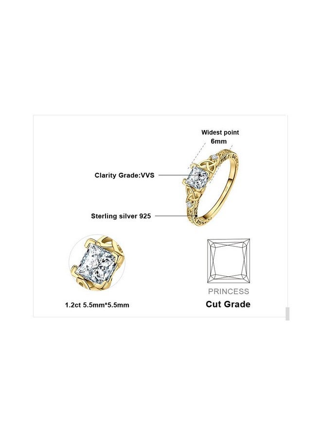 JewelryPalace Vintage Celtic Knot Princess Cut 1.2Ct Cubic Zirconia Solitaire Engagement Rings For Women, 14K Yellow Gold Plated 925 Sterling Silver Promise Rings, Simulated Diamond Ring Size 7 - Image 2