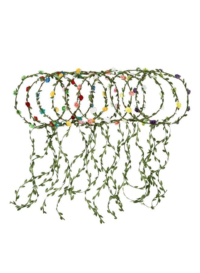 WOVOWOVO 10 Packs Flower Crown for Women, Bohemian Floral Girl Headpieces, Flower Headbands Hair Accessories for Fairy Birthday Party Decorations - Image 1